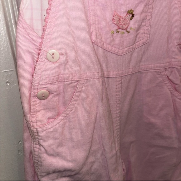 Embroidered Hen Pastel Pink Corduroy Toddler Overalls - Picture 3 of 6
